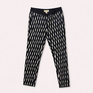 Michael Kors Navy White Abstract Print Pants Women Size 4 Slim Ankle Dress Pants